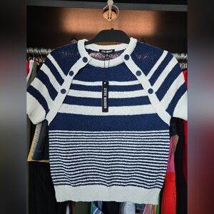 Steve Madden Navy and White Buttoned Crewneck Sweater